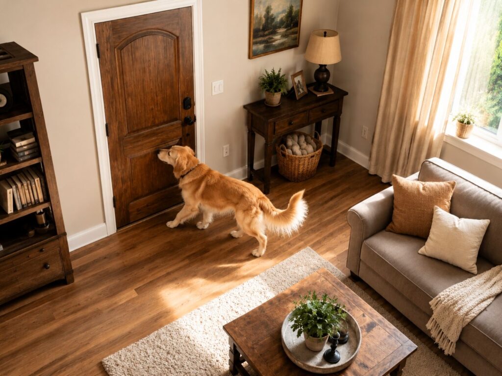 establish baseline threshold - camera monitoring dog alone at home separation anxiety training