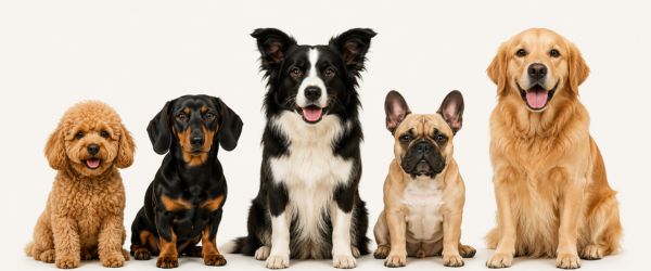 Dogs of different breeds representing canine anxiety